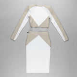 Wjczt 2022 High Quality Women&#39;S White Stitching Sexy Full Sleeve Two Piece Bandage Suit Celebrity Designer Fashion Women Suit