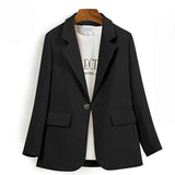 Wjczt Autumn Chic Solid Color Elegant Apricot Blazer Women Jacket Ladies Single Button Loose V-Neck Long Sleeve Cardigan