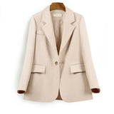 Wjczt Autumn Chic Solid Color Elegant Apricot Blazer Women Jacket Ladies Single Button Loose V-Neck Long Sleeve Cardigan