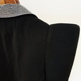 Wjczt 2022 Newest Fashion Designer Jacket Women&#39;s Stylish Peak Shoulder Strass Diamonds Beaded Blazer