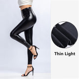 Wjczt Leggings Women Sexy Night Club Hip Lifting Slim PU Leather Leggings Casual Black Legging High Waist Leggings