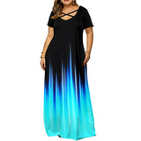 Wjczt Women&#39;s Fashion Plus Size Casual Short Sleeve  Print Maxi Long Dress Boho Big Size 6XL Dresses For Women Party Sundress Robe