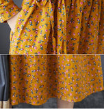Wjczt New 2022 Autumn Women&#39;s Dress Floral Print Casual Loose Fashion Cotton Linen Long Sleeve Elegant Ladies Dresses Blue Yellow