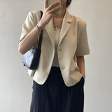 Wjczt Blazers Women S-4XL Solid Office Lady Chic Summer Fashion Single Breasted Casual Popular Crops Basic Ulzzang Notched Outwear New