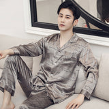 Wjczt Mens Designer Pajamas for Men Nightwear Long Sleeve Sleep Tops Trousers Thin Ice Silk Pajamas Men Sleepwear Set Pijama Set