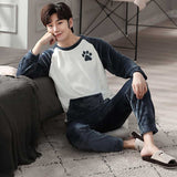 Wjczt New Style Men&#39;s Pajamas Set Autumn Winter Warm Flannel Thicken Male Pajamas Sets Long Sleeve Sleepwear Top +Pant Leisure