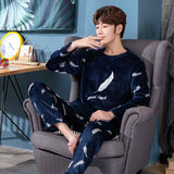 Wjczt New Style Men&#39;s Pajamas Set Autumn Winter Warm Flannel Thicken Male Pajamas Sets Long Sleeve Sleepwear Top +Pant Leisure