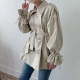 Wjczt 2022 New Autumn Winter Khaki Minimalist Women&#39;s Trench Coat Sashes Windbreaker Loose Flare Sleeve Double Breasted Trench