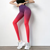 Wjczt New Seamless Gradient Leggings Fitness Women High Elastic Push Up Legging Sexy Slim High Waist Workout Legings Printed Female