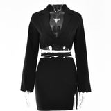 Wjczt 2-Piece Blazer Sets V Neck Cropped Blazer + High Waist Skirt 2022 Autumn Button Notched Lace Up Matching Set