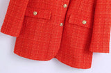 Wjczt Women  Fashion With Print Lining Fitted Tweed Blazer Coat Vintage Long Sleeve Pockets Female Outerwear Chic Veste
