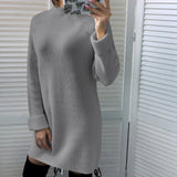 Wjczt 2022 Autumn Winter New Elegant Fashion Turtleneck Long Sleeve Women&#39;s Mini Dress Casual Loose Solid Ladies Knit Dresses