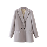 Wjczt Autumn and winter women&#39;s blazer jacket casual solid color double-breasted pocket decorative coat