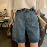 Wjczt Straight Shorts Women Ulzzang Summer Chic High Waist Denim Preppy Girls Streetwear All-match Leisure Stylish Women&#39;s Clothing