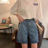 Wjczt Straight Shorts Women Ulzzang Summer Chic High Waist Denim Preppy Girls Streetwear All-match Leisure Stylish Women&#39;s Clothing