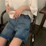 Wjczt Straight Shorts Women Ulzzang Summer Chic High Waist Denim Preppy Girls Streetwear All-match Leisure Stylish Women&#39;s Clothing