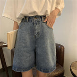 Wjczt Straight Shorts Women Ulzzang Summer Chic High Waist Denim Preppy Girls Streetwear All-match Leisure Stylish Women&#39;s Clothing