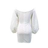 Wjczt Women&#39;s Clothing Dresses Dress for Women Summer Vestido Feminino White Off Shoulder Puff Long Sleeve Satin Corset Bodycon