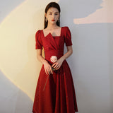 Wjczt French Vintage Summer Women&#39;s Dress 2022 One Piece Dress Korean Short Sleeve Elegant Solid Dress Females Evening Party Design