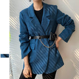 Wjczt New Woolen Coat Women Elegant Thick Blue Suit Blazer Jacket 2022 Autumn Winter Office Lady Outwear Female Fashion