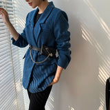 Wjczt New Woolen Coat Women Elegant Thick Blue Suit Blazer Jacket 2022 Autumn Winter Office Lady Outwear Female Fashion