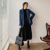 Wjczt New Woolen Coat Women Elegant Thick Blue Suit Blazer Jacket 2022 Autumn Winter Office Lady Outwear Female Fashion