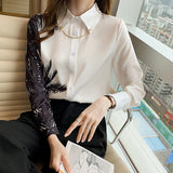 Wjczt Women White Tops and Blouses Fashion Print Casual Long Sleeve Office Lady Work Shirts Female Slim Blusas