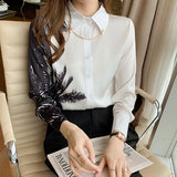 Wjczt Women White Tops and Blouses Fashion Print Casual Long Sleeve Office Lady Work Shirts Female Slim Blusas