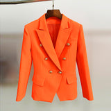 Wjczt Classic Baroque Designer Blazer Women&#39;s Metal Lion Buttons Double Breasted Blazer Orange