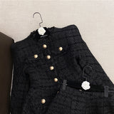 Wjczt High Quality 2022 Spring New Tweed 2 Two-Piece Set Sexy O-Neck Long Sleeve Single Breasted Jacket And Pants Club Party Set