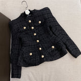 Wjczt High Quality 2022 Spring New Tweed 2 Two-Piece Set Sexy O-Neck Long Sleeve Single Breasted Jacket And Pants Club Party Set