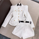 Wjczt High Quality 2022 Spring New Tweed 2 Two-Piece Set Sexy O-Neck Long Sleeve Single Breasted Jacket And Pants Club Party Set