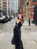 Wjczt Cryptographic Cut Out Sexy Backless Halter Maxi Dress Bodycon Fashion Outfits Women&#39;s Long Dresses Elegant Club Party Vestidos