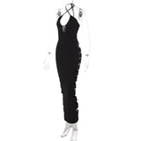 Wjczt Cryptographic Cut Out Sexy Backless Halter Maxi Dress Bodycon Fashion Outfits Women&#39;s Long Dresses Elegant Club Party Vestidos