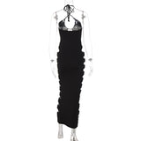 Wjczt Cryptographic Cut Out Sexy Backless Halter Maxi Dress Bodycon Fashion Outfits Women&#39;s Long Dresses Elegant Club Party Vestidos