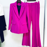 Wjczt Blazer Pantsuits Two Piece Set Office Ladies Women Yellow Purple Business Single Buttons Flared Pants Blazer + Pants Formal Suit