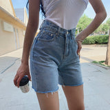 Wjczt High Waist Slim Denim Shorts Bermuda Plus Size Woman New Fashion Tassel Tight Five-point Denim Shorts Washed Sexy Female summer