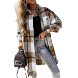 Wjczt Elegant Women&#39;s Long Shirts 2022 Fall/Winter New Hot Sale Single-breasted Lapel Pocket Full Sleeve Plaid Cotton Jacket For Women