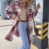 Wjczt Elegant Women&#39;s Long Shirts 2022 Fall/Winter New Hot Sale Single-breasted Lapel Pocket Full Sleeve Plaid Cotton Jacket For Women