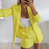 WjcztTwo Piece Blazer Suit Women Office Blazer Set Autumn Long Sleeve Blazer Shorts 2 Piece Set Womens Casual Blazers Set