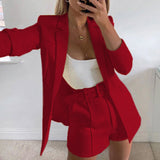 WjcztTwo Piece Blazer Suit Women Office Blazer Set Autumn Long Sleeve Blazer Shorts 2 Piece Set Womens Casual Blazers Set