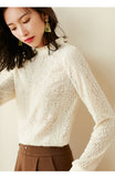 Wjczt Autumn Lace Blouse For Women Fashion Stand Collar Knitted Pullover Winter Clothes Blusas Elegant Female Shirts F5282
