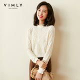 Wjczt Autumn Lace Blouse For Women Fashion Stand Collar Knitted Pullover Winter Clothes Blusas Elegant Female Shirts F5282