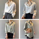 Wjczt Autumn Fashion Button Up Satin Silk Shirt Vintage Blouse Women White Lady Long Sleeves Female Loose Street Shirts 11355