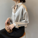 Wjczt Autumn Fashion Button Up Satin Silk Shirt Vintage Blouse Women White Lady Long Sleeves Female Loose Street Shirts 11355