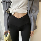 Wjczt Women Fall Cross Waist Sharkskin Leggings Butt Lift Fitness Tight-Fitting Sexy Leggings V-Shaped High Waist Shark Pants