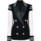 Wjczt New Fashion 2022 Stylish Blazer Varsity Jacket Women&#39;s Leather Sleeve Patchwork Lion Buttons Blazer