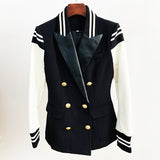 Wjczt New Fashion 2022 Stylish Blazer Varsity Jacket Women&#39;s Leather Sleeve Patchwork Lion Buttons Blazer