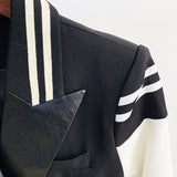 Wjczt New Fashion 2022 Stylish Blazer Varsity Jacket Women&#39;s Leather Sleeve Patchwork Lion Buttons Blazer