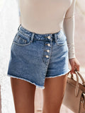 Wjczt 2022 Summer Women&#39;s Straight Breasted Denim Shorts High Waist Button Fly Shorts Skirts Feminino